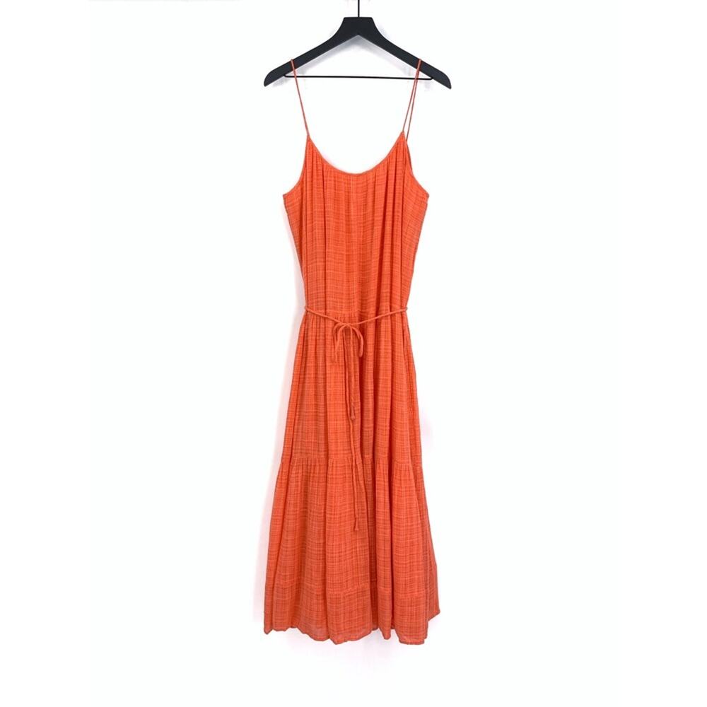 Apiece Apart Vibrant Orange Maxi Slip Dress with Waist Tie